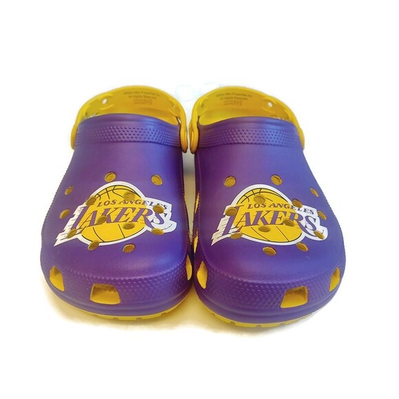 CROCS Mens 5 Womens 7 Slip On Clogs Los Angeles Lakers Sandals Shoes Purple Gold
